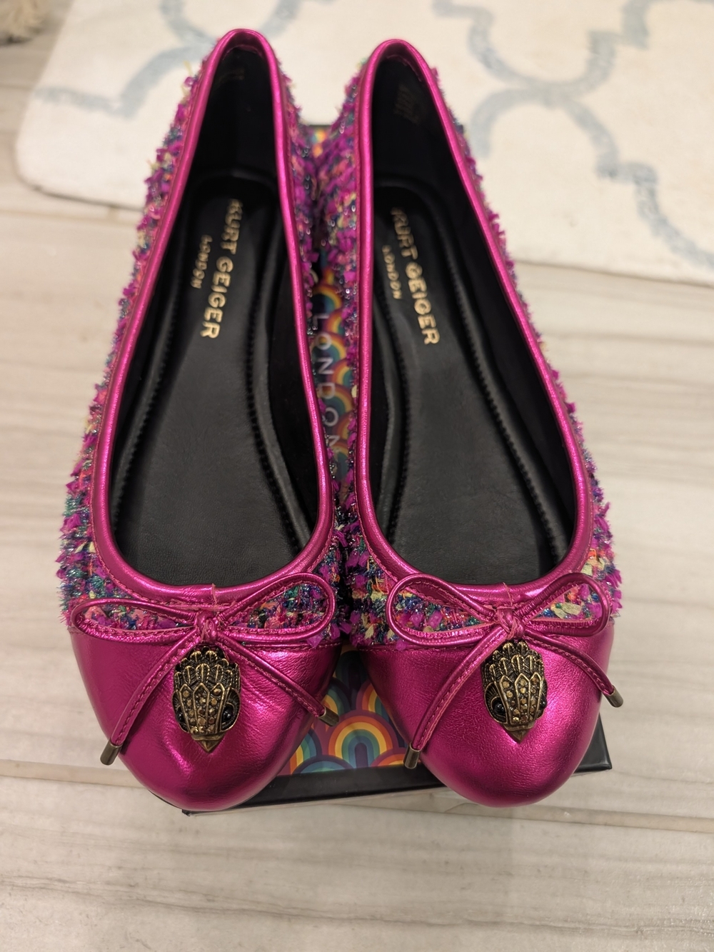 Kurt Geiger Fuchsia Metallic Ballet Flats with Embellished Tweed. 8.5 New - Picture 2 of 6